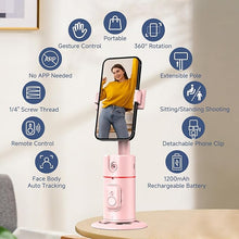 Load image into Gallery viewer, Auto Face Tracking Phone Holder, Gesture Control &amp; Remote, Face Tracking Tripod 360 Rotation Body Phone Camera Mount Smart Shooting Holder, iPhone Selfie Stick Tripod, Expandable Pole (Pink)

