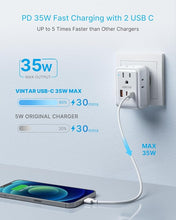 Load image into Gallery viewer, [2-Pack] European Travel Plug Adapter, VINTAR PD 35W Foldable Type C Adapter with 4 AC Outlets 3 USB Ports(2 USB C), Travel Essentials Charger for US to Most of Europe EU Italy Spain France
