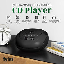 Load image into Gallery viewer, Tyler Portable CD Player Boombox with FM Radio, Bluetooth, and USB Port | Clear Stereo Sound | CD-R/RW and MP3 CDs Compatible | 3.5mm Aux Input and Headphone Jack | TAU107 - Black
