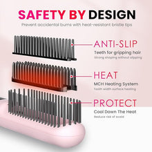 Load image into Gallery viewer, Hair Straightener Brush, 40 Million Negative Ions Hair Straightening Comb with Less Frizz, 20s Fast Heating 320°F to 390°F for Home Salon, Effortless Styling for Silky Smooth, Frizz-Free Hair, Pink
