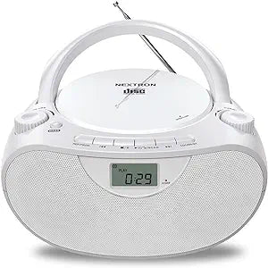 Portable Stereo CD Player Boombox with AM/FM Radio, Bluetooth, USB, AUX-in, Headphone Jack, CD-R/RW and MP3 CDs Compatible, Clear and Full Sound with Bass Boost, AC/Battery Operated – White