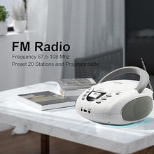 Load image into Gallery viewer, LONPOO CD Player Portable Boombox with FM Radio/USB/Bluetooth/AUX Input and Earphone Jack Output, Stereo Sound Speaker &amp; Audio Player,White
