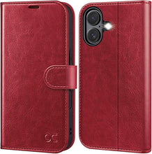 Load image into Gallery viewer, OCASE Compatible with iPhone 16 Wallet Case, PU Leather Flip Folio Case with Card Holders RFID Blocking Kickstand [Shockproof TPU Inner Shell] Phone Cover 6.1 Inch 2024, Red
