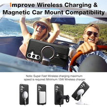 Load image into Gallery viewer, for Samsung Galaxy S25 Case with Stand, Anti-Slip Shockproof Loop, Compatible with MagSafe, Magnetic Protective Leather Case with Camera Lens and Screen Protector (Black, S25)
