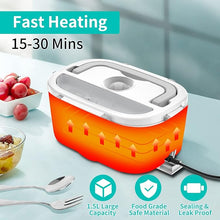 Load image into Gallery viewer, Electric Lunch Box, Food Warmer Heater 12V 24V 110V, 80W Faster Heated Lunch Box for Car/Truck/Home Portable Heating Boxes with 1.5L 304 SS Container Fork &amp; Spoon, White+Gray
