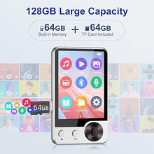 Load image into Gallery viewer, 128GB MP3 Player with Boosted Bluetooth 5.3, Music Player Features HD Speaker, 2.4&quot; Touchscreen, Expandable SD Card Slot, Dual Headphone Ports, Supports FM Radio, Voice Recorder, E-Book, and More
