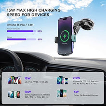Load image into Gallery viewer, Wireless Car Charger,?7 Colored LED Backlit? 15W Auto Clamping Phone Mount Holder fit for iPhone 15 14 13 12 Mini Pro Max 11 XR XS X, Samsung Galaxy S23 Ultra S22 S21+ S10+ Note 20, etc - Green
