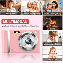 Load image into Gallery viewer, Digital Camera, FHD 1080P Kids Camera with 32GB Card, Digital Point and Shoot Cameras with 16X Zoom Anti Shake, 48MP 2.8 Inch LCD Screen, Gift for Girls Kids
