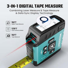 Load image into Gallery viewer, MiLESEEY DT20 Laser Tape Measure 3-in-1, 130FT Laser Distance Meter, 16FT Digital Tape Measure, Regular Tape Measure, Area Volume Measuring Pythagorean Mode, Waterproof and Rechargeable
