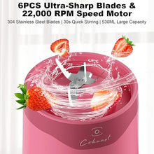 Load image into Gallery viewer, COKUNST 18oz Portable Blender, USB Rechargeable Personal Size Blenders, Smoothie Blender with 6 Blades for Protein &amp; Shakes, Mini juicer with Extra Handle Lid for Travel Sports Outgoing-Pink
