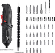 Load image into Gallery viewer, Black Electric Screwdriver, 3.6V Cordless Screwdriver Rechargeable with 44pcs Screwdriver Bit Set, Front LED Light, Flexible Shaft, Micro USB, Carrying Case, Easy for Small Home Projects
