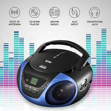 Load image into Gallery viewer, Tyler Portable Boombox CD Player AM/FM Radio Combo, Dynamic Boom Box CD Players for Home/Outdoor Portable Stereo with Speakers, Long Antenna for Best Reception Aux Input/3.5mm Headphone Jack, Blue
