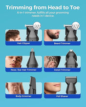 Load image into Gallery viewer, GLAKER Beard Trimmer for Men - Waterproof 6 in 1 Complete Grooming Kits for Mustache Nose Ear Facial Body Hair Trimming, Mens Cordless Hair Clippers and Shavers with Storage Bag and Beard Bib Apron
