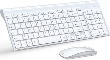 Wireless Keyboard and Mouse Ultra Slim Combo, TopMate 2.4G Silent Compact USB 2400DPI Mouse and Scissor Switch Keyboard Set with Cover, 2 AA and 2 AAA Batteries, for PC/Laptop/Windows/Mac - White