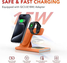 Load image into Gallery viewer, 3 in 1 Foldable Charging Station for Apple Products,Fast Wireless Charger Travel Dock Adapter&amp;Light for iPhone 16/15/14/13/12/11/X/XS,for iWatch 10/9/8/7/Ultra2/Ultra,for AirPods 4/3/2/Pro/2(Orange)
