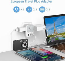 Load image into Gallery viewer, TESSAN 3 Pack European Travel Plug Adapter, US to Europe Power Adapter with 4 AC Outlets and 3 USB, Type C Charger Adaptor Converter for USA to EU Italy France Spain Iceland Greece Germany Paris
