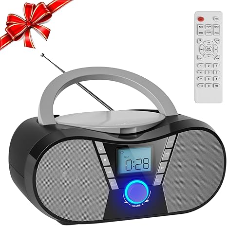 Gueray CD Player Boombox with Bluetooth Boombox FM Radio USB Port Portable CD Player Stereo Sound Speaker MP3 Playback AUX Input Headphone Jack LCD Display