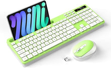 Load image into Gallery viewer, Wireless Keyboard and Mouse Combo, Soueto 2.4G Full-Sized Computer Keyboard with Phone Tablet Holder, 22 Multimedia Shortcuts, Numeric Keypad, 6 Button Silent Mouse for Windows, Mac (Bright Green)
