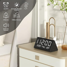 Load image into Gallery viewer, JALL Digital Alarm Clock, with Wooden Electronic LED Time Display, 3 Alarm Settings, Weekday/Weekend Mode, Temperature Detect, Wood Made Electric Clocks for Office, Bedroom, Bedside (Black)
