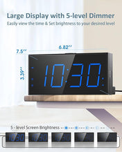 Load image into Gallery viewer, Loud Alarm Clock with Bed Shaker, Vibrating Alarm Clock for Heavy Sleepers Hearing Impaired Deaf Teens, Dual Alarm Clock with 7.5’’ Large LED Display, USB Charger, Dimmer, Snooze &amp; Battery Backup
