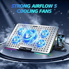 Load image into Gallery viewer, LIANGSTAR Laptop Cooling Pad, Laptop Cooler Gaming 5 Quiet Fans with Large Metal Plate for 12-17.3 Inch Fan Stable Stand, 4 Modes RGB Light, 7 Height &amp; Adjust Speed, 2 USB Port &amp; Phone Holder
