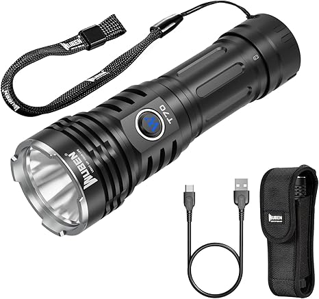 WUBEN T70 Rechargeable Flashlight, 4200 Lumens Super Bright Flashlight with Holster, USB-C Charging Flashlight with 6 Modes, IP68 Waterproof 5000mAh Flashlight for Camping, Searching, Hunting