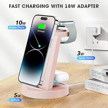 Load image into Gallery viewer, Anlmz 3 in 1 Charging Station for iPhone, Wireless Charger for iPhone 15 14 13 12 11 X Pro Max &amp; Apple Watch - Charging Stand Dock for AirPods (Pink)
