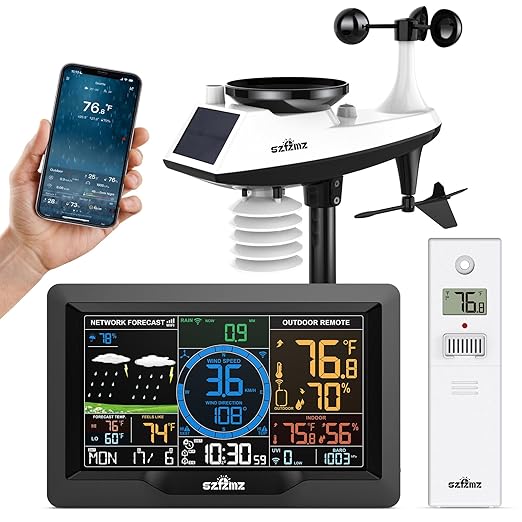 WiFi Weather Station 7-in-1, Home Weather Stations Wireless Indoor Outdoor with Rain Gauge and Wind Speed, Weather Station with Smart APP, Thermo-Hygrometer Sensor, Solar Powered Outdoor Sensor