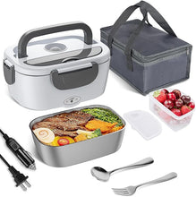 Load image into Gallery viewer, Vabaso Electric Lunch Box Food Heater, 80W Electric Heating Lunch Boxes Lunch for Car/Men/Adults/Home/Work, 1.5L Removable 304 Stainless Steel Container, 110V/12V/24V, with Fork &amp; Spoon
