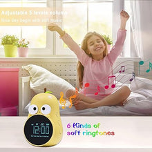 Load image into Gallery viewer, Kids Alarm Clock for Girls Pear Alarm Clock with Snooze Toddler Sleep Training Clock for Bedroom Home Office(Yellow)
