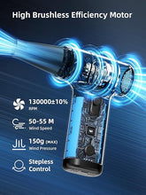 Load image into Gallery viewer, Smiling Shark Compressed Air Duster, 3 Gear Stepless Speed 130000RPM 5Kpa Rechargeable Cordless Electric Air Blower with LED Light for Cleaning/Camping/Sports Cooling, JF-01 Pro(Blue)
