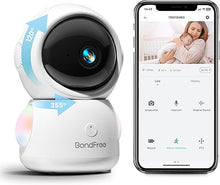 Load image into Gallery viewer, BondFree Baby Monitor with Camera and Audio 2K, RGB Night Light, Baby Monitor WiFi Smartphone 2.4Ghz 5Ghz for Nursery, Scan Code Bluetooth Connection, 355° Rotation, Compatible with Alexa Google Home
