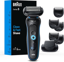 Load image into Gallery viewer, Braun Electric Shaver for Men, Series 5 5120s, Wet &amp; Dry Shave, Turbo Shaving Mode, Foil Shaver, Engineered in Germany, with Beard Trimmer &amp; Attachments, Blue
