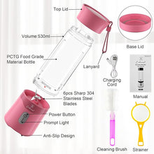 Load image into Gallery viewer, COKUNST 18oz Portable Blender, USB Rechargeable Personal Size Blenders, Smoothie Blender with 6 Blades for Protein &amp; Shakes, Mini juicer with Extra Handle Lid for Travel Sports Outgoing-Pink
