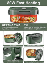 Load image into Gallery viewer, Buddew Electric Lunch Box 80W Food Heater for Adults, 12/24/110V Portable Lunch Warmer Upgraded Heated Lunch Box for Car/Truck/Office with SS Fork&amp;Spoon and Insulated Carry Bag (Dark Green)
