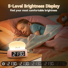 Load image into Gallery viewer, Alarm Clock for Kids, Digital Alarm Clock for Bedrooms, Cute Toast Alarm Clock with Night Light, Timer, Snooze, Adjustable Brightness, Toddler Clock Bedside, Ideal Gifts for Kids Teens Girls
