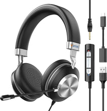 Load image into Gallery viewer, Headset wtih Mic, USB Headset with Microphone for PC, Computer Headset with Noise Canceling Microphone with Mute for Work Home Office Online Skype Zoom Meetings

