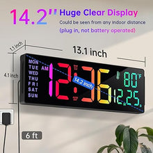 Load image into Gallery viewer, Soobest 14.2" Large Remote Digital Wall Clock with Timer for Living Room Home Gym, Plug in Big LED Electric Color Changing Clock with Date Day of Week Temperature Display for Elderly Seniors, Auto DST
