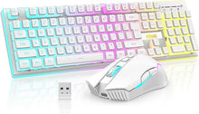 Load image into Gallery viewer, RedThunder K10 Wireless Gaming Keyboard and Mouse Combo, RGB Backlit Rechargeable 3800mAh Battery, Mechanical Feel Anti-ghosting Keyboard with Pudding Keycaps + 7D 3200DPI Mice for PC Gamer (White)
