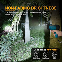 Load image into Gallery viewer, YIERBLUE Rechargeable Spotlight Flashlight IP67 Waterproof with 200000 Lumen LED, 24 Hours Long Running Spot Light, Impact Resistant Handheld Spotlight with Foldable Stand and Detachable Red Lens
