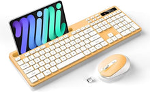 Load image into Gallery viewer, Wireless Keyboard and Mouse Combo, Soueto 2.4G Full-Sized Computer Keyboard with Phone Tablet Holder, 22 Multimedia Shortcuts, Numeric Keypad, 6 Button Silent Mouse for Windows, Mac (Orange)
