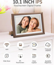 Load image into Gallery viewer, WiFi Digital Picture Frame 10.1 Inch 1280x800 HD IPS Touch Screen 16GB Storage, Smart Digital Photo Frame with Free Frameo APP to Share Photos or Videos Anywhere (Wood Frame)
