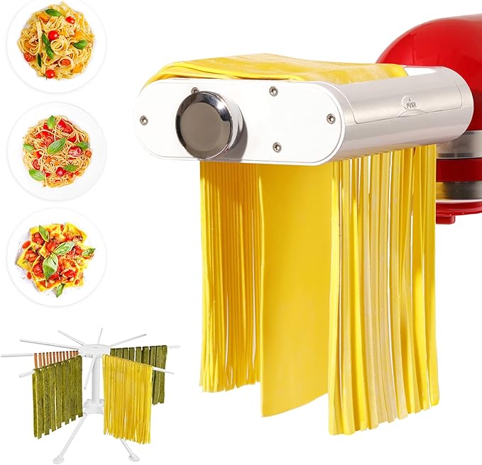 ANTREE 3-1 Pasta Maker Attachment for KitchenAid includes Pasta Sheet Roller attachment & Spaghetti Cutter & Fettuccine Cutter attachment, Easy to use and clean with Pasta Drying Rack & Cleaning Brush