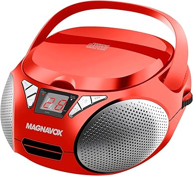 Magnavox MD6924 Portable Top Loading CD Boombox with AM/FM Stereo Radio in Black | CD-R/CD-RW Compatible | LED Display | AUX Port Supported | Programmable CD Player | (Red)