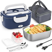 Load image into Gallery viewer, Electric Lunch Box Food Heater - 3 in 1 Portable Leakproof Heated Lunch Box for Car/Home/Adults with 1.5L Removable 304 Stainless Steel Container, Max 80W, 12V/24V/110V (DarkBlue)
