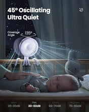 Load image into Gallery viewer, Gaiatop Baby Stroller Fan, 4000mAh Oscillating Mini Portable Fan with Light, 4 Speeds Battery Operated Small Handheld Desk Fan, 360° Rotate Flexible Tripod Clip On Fan for Car Seat Crib Travel Purple
