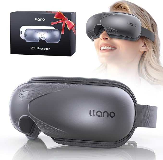 llano Christmas Gift, Eye Massager with Heat, Portable Eye Massage with Bluetooth Music, Smart Eye Mask Massager Sleep Mask Foldable Face Massager for Relax Dark Circles Dry Eyes