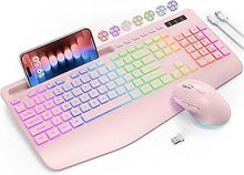 Load image into Gallery viewer, Wireless Keyboard and Mouse Combo, 9 Backlit Effects, Wrist Rest, Phone Holder, 2.4G Lag-Free Ergonomic Keyboards, Rechargeable Silent Cordless Set for Computer, Laptop, Mac, Windows -SABLUTE?Pink?
