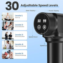 Load image into Gallery viewer, JQX Massage Gun, Deep Tissue Massage Gun for Pain Relief with 30 Speed Levels and 9 Attachments, Ultra Quiet Massager Gun, Lightweight and Portable - Black
