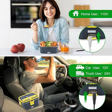 Load image into Gallery viewer, Electric Lunch Box Food Heater, 80W High-Power Food Warmer, 12V 24V 110V 3 in1 Portable Microwave for Car and Home, with Detachable 304 Stainless Steel Container Fork and Spoon
